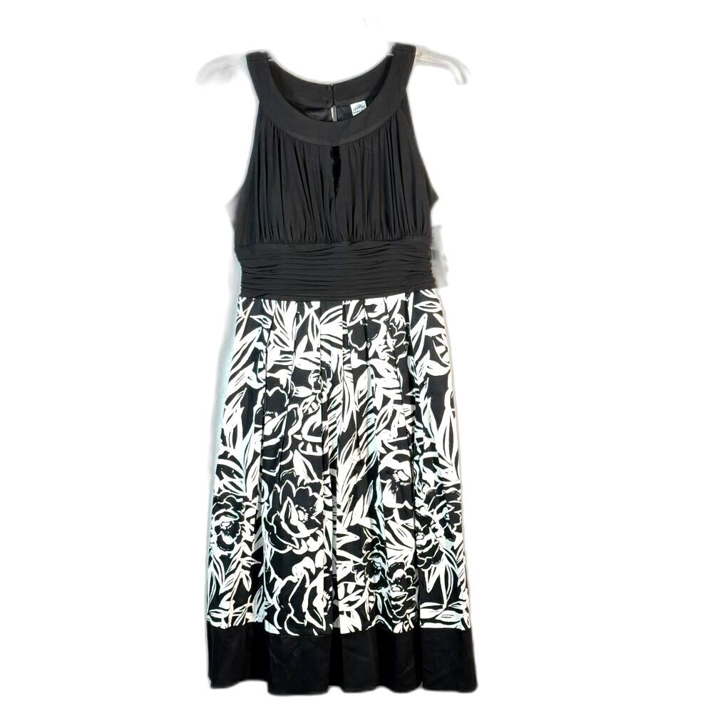 Sangria Black White Floral Halter Keyhole Dress Built In Bra NWT 12 Y2K